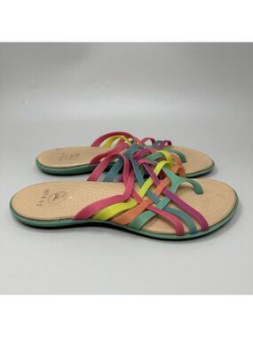 Crocs Womens Huarache Slip-On Sandals Rainbow Multicolor Flip Flops Size 9